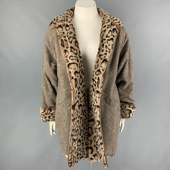 Vintage BILL BLASS Size One Size Grey Brown Animal Print Coat - Picture 1 of 4
